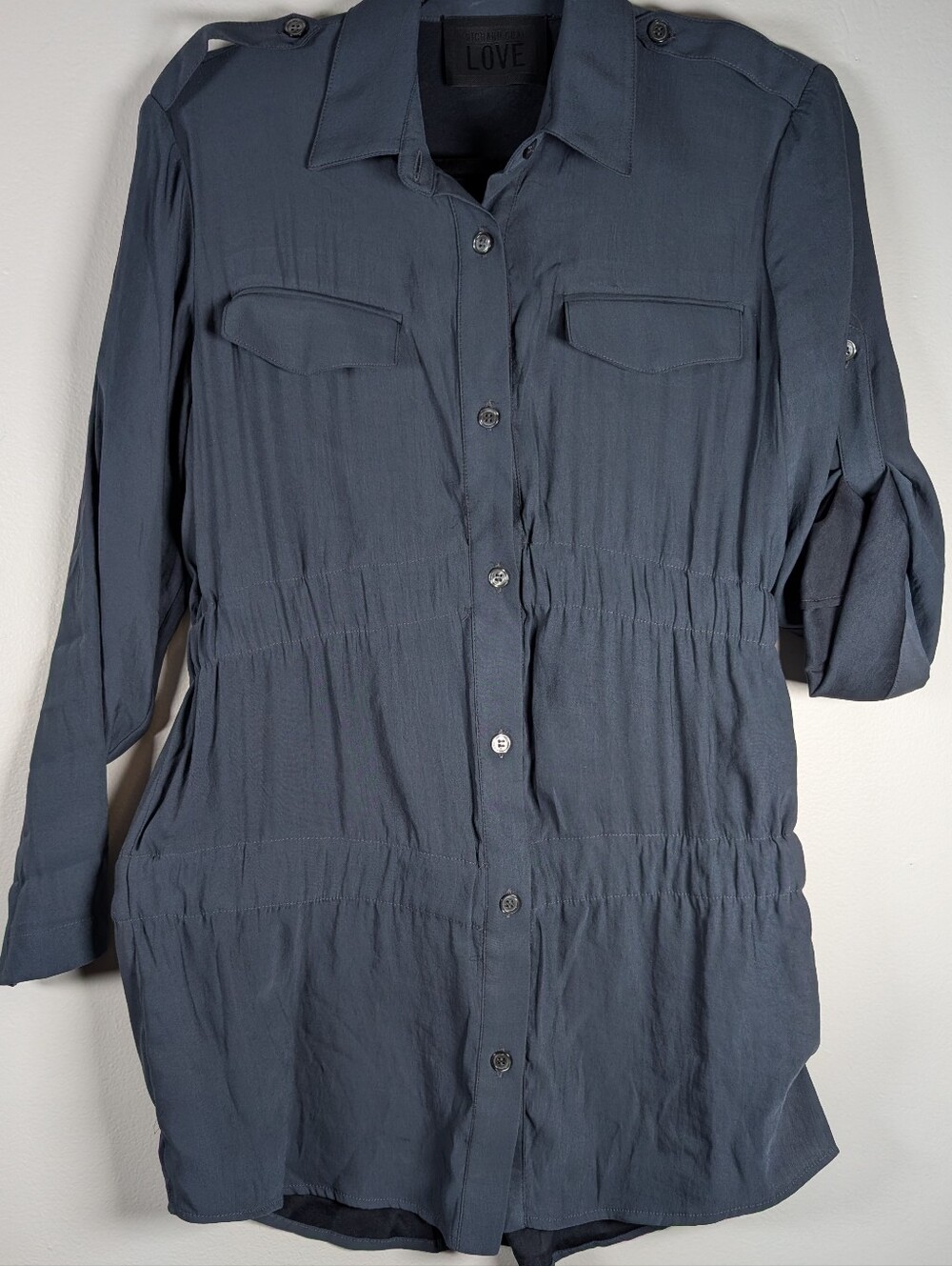 Richard Chai Navy Button-Front Utility Shirt